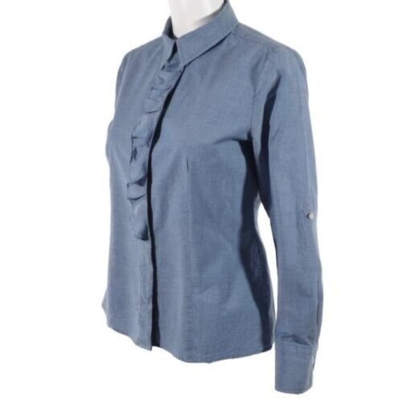 Talbots Womens Shirt Size 6 Petite Button Up Ruffled Front Roll Tab Fitted - Picture 6 of 10